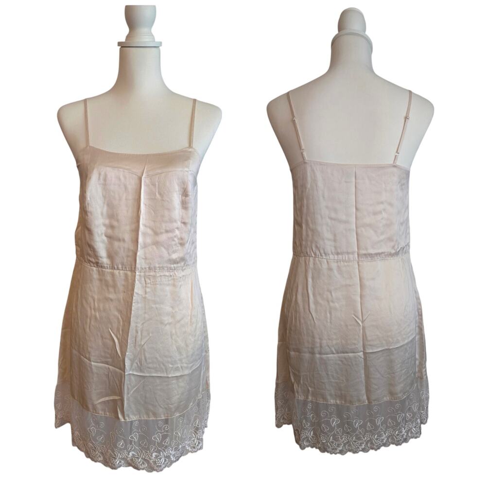 Romantic Feminine Silk Lace Trim Mini Slip Dress 8 Ivory Dainty Judith Hart